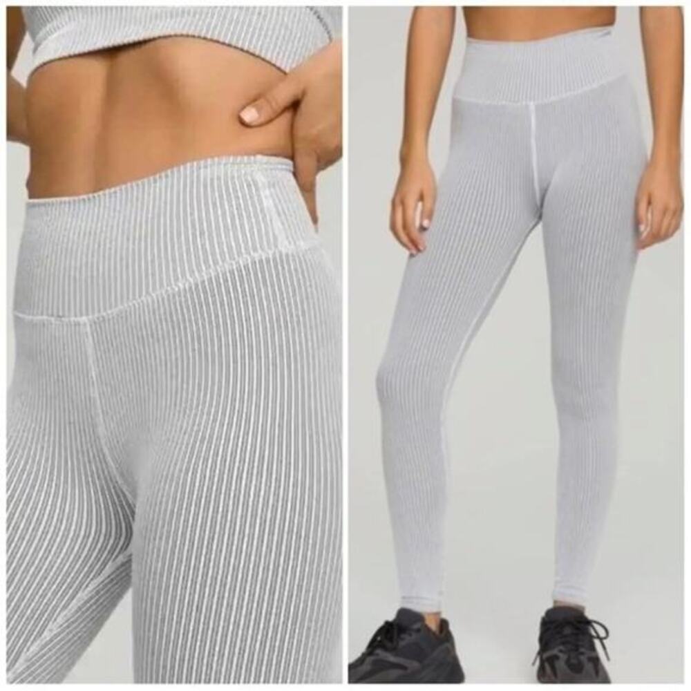 Good‎ American Seamless Chunky Rib Leggings Gray White Grey